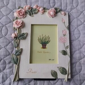 Vintage Rose Floral 3D Resin Picture Frame Cream Pink Shabby Chic 3.5x5 Vertical